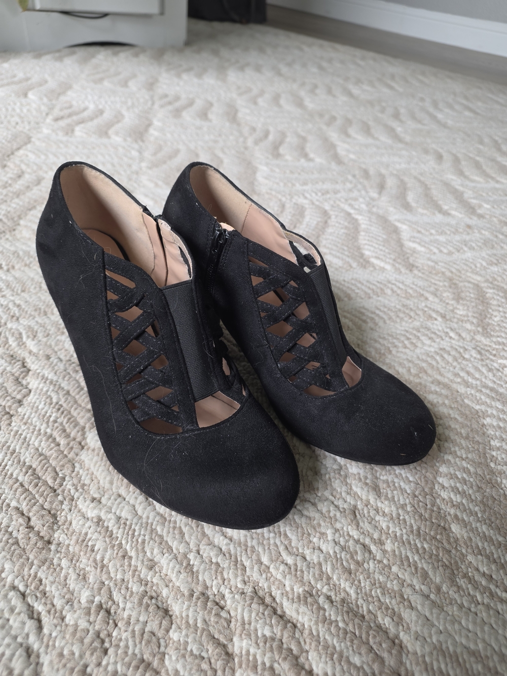 Women's Black Cutout Suede High Heel Booties